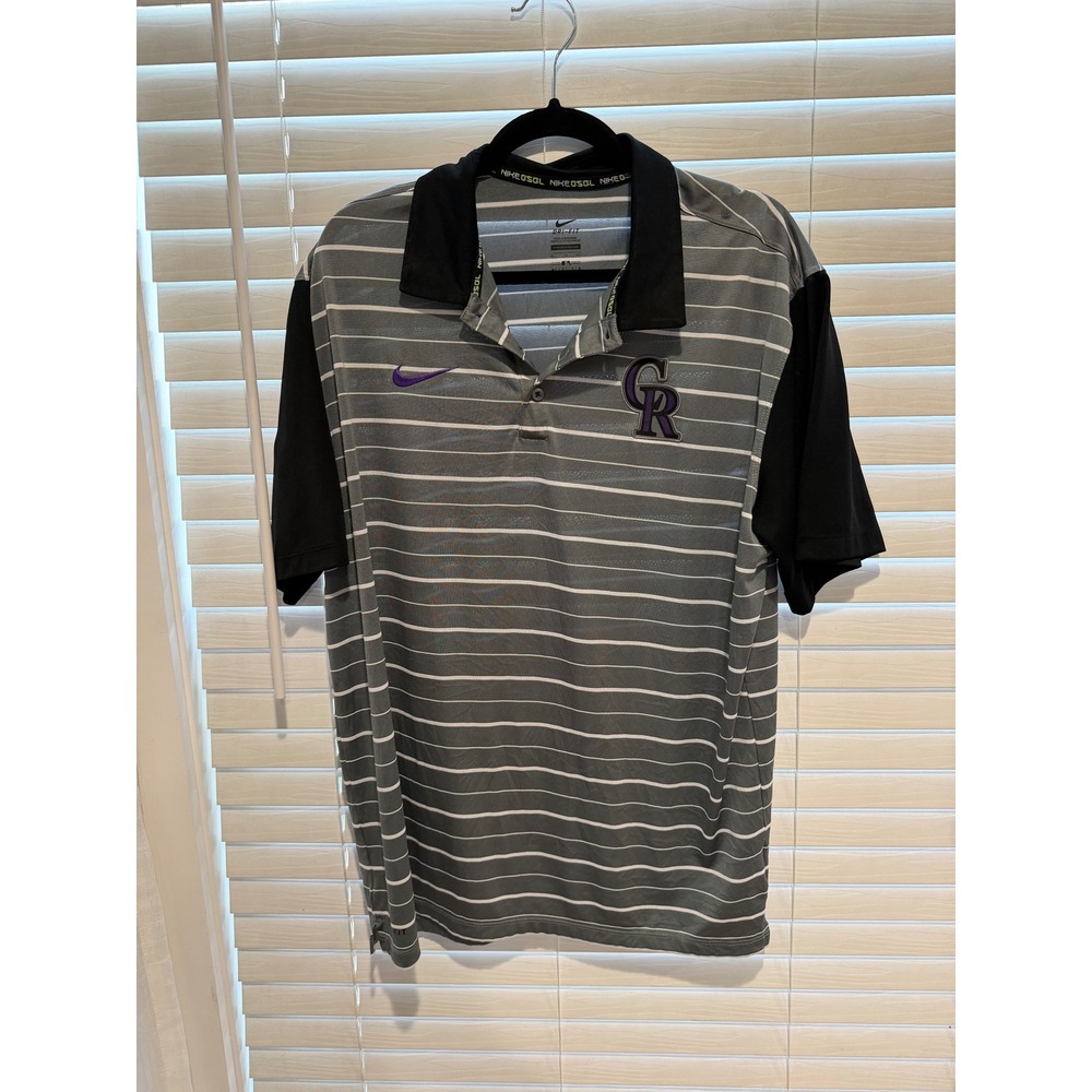 Nike Colorado Rockies Dri-Fit Golf Polo Shirt Mens XL Grey‎ Purple CR Logo